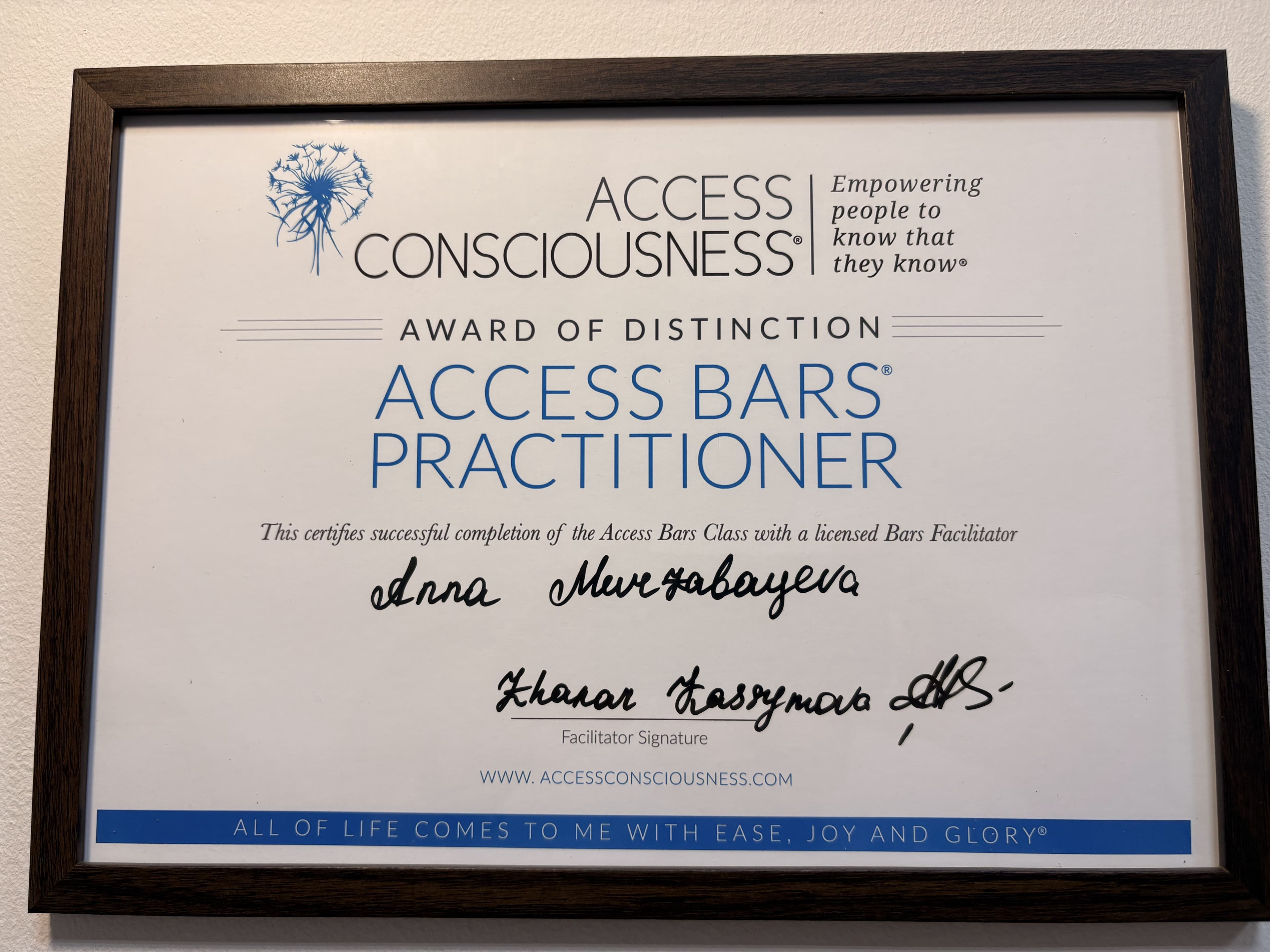 Сертификат Access Bars Practitioner